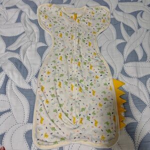 White Dino-Print Baby Sleep Sack with Yellow Spike Accent